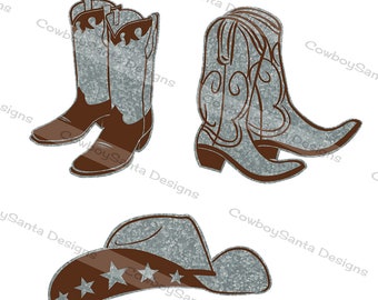 Cowboy Clip Art | Cowboy boots | Cowboy Hat | Cowgirl Boots | Galvanized | Brown Accents | Digital Download