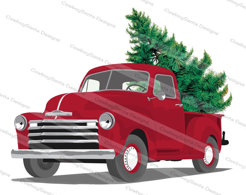 Red Truck Clip Art | Truck With Tree | Christmas Truck | Digital ...