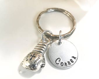 Personalized boxing glove Gift for men Keychain boxer Keyring Boxing Hand Stamped jewelry