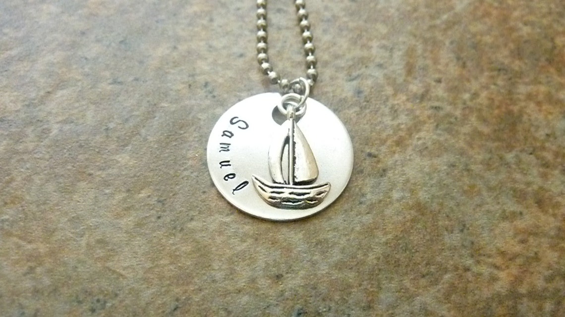 Personalized Sail Boat Key Ring Sailing Necklace Gift Hand Etsy