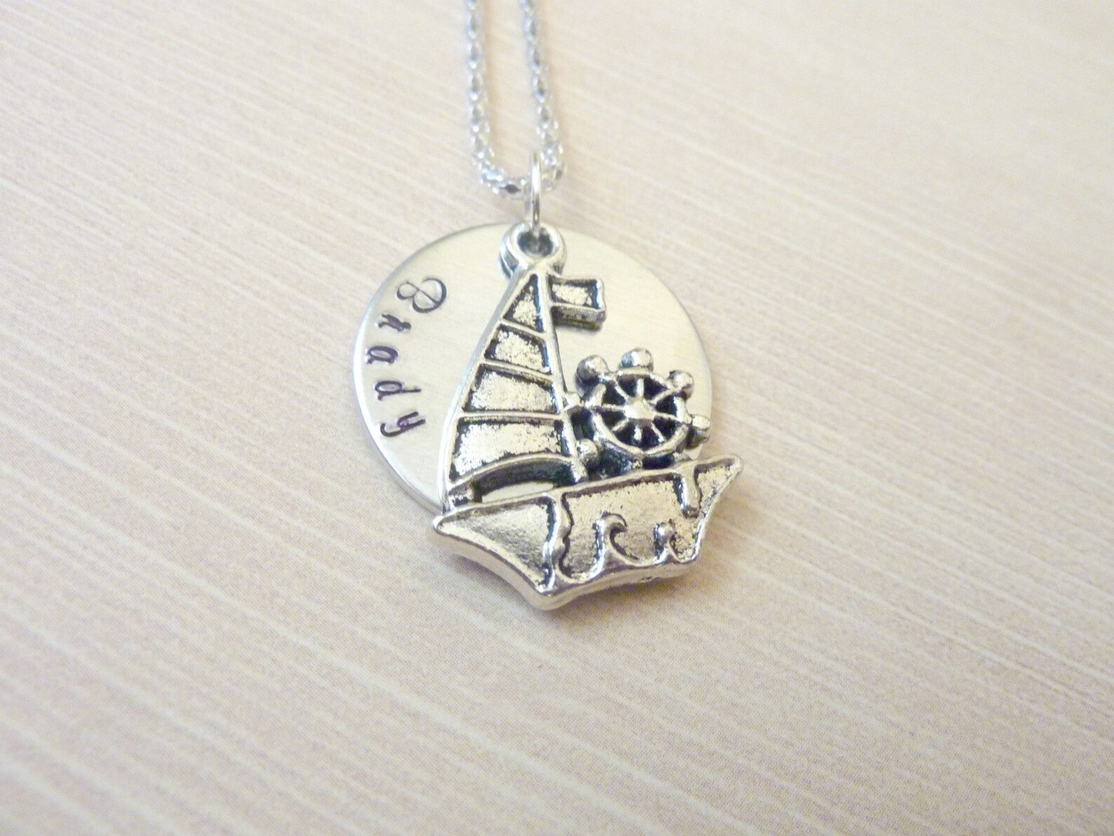 Personalized sail boat key ring sailing Gift Hand stamped Navy Etsy