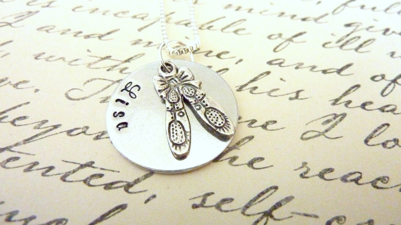 personalized ballet necklace gift hand stamped ballet shoe ballerina custom necklace