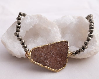 Earthy Druzy Necklace with Pyrite