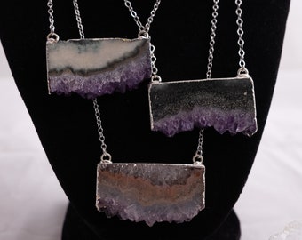 Amethyst Rectangle Necklace in Silver