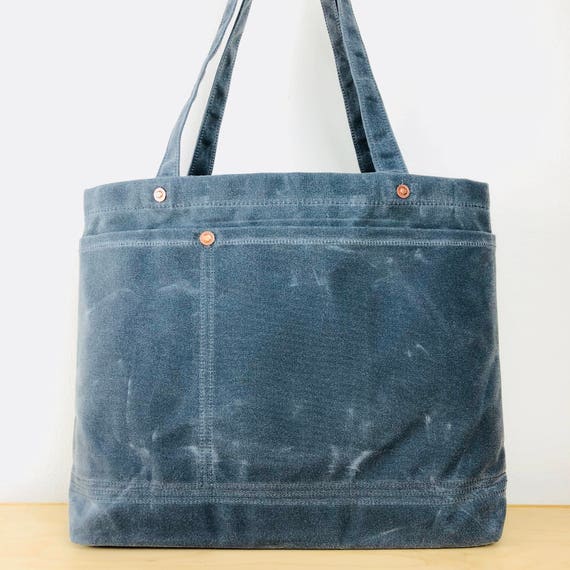 The Submarine waxed canvas vegan shoulder tote bag with lots | Etsy