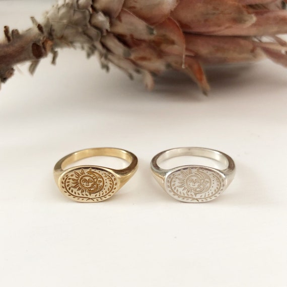 Sun and moon signet ring deals