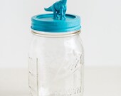 Turquoise Blue Brontosaurus Dinosaur Upcycled Mason Jar