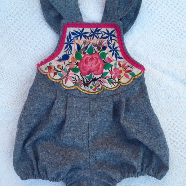 SALE! Vintage Hmong Embroidered Baby Romper, Size 2T baby toddler