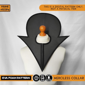 May include: A black EVA foam pattern for a Merciless Collar, displayed on a mannequin. The image includes text that reads "This is a digital pattern only, not a physical item." and "EVA Foam Pattern."