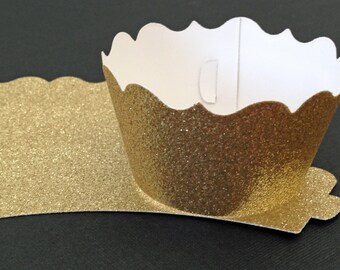 Glitter cupcake wrappers - elegant gold - Choose your cut (scallop or fancy)