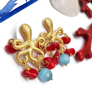 Oktopus Ohrringe, Oktopus Ohrringe, Oktopus Ohrringe, Stein Ohrringe, Ohrringe