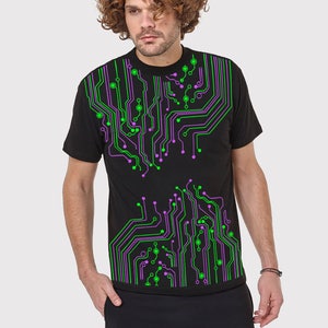 mannen Tshirt DIGITALE FULL Neon vinyl print-neon print, psy kleding -trance-festival-blacklight active-psychedelische kleding-Festival Wear