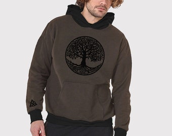 Sweat à capuche homme avec imprimé TREE OF LIFE -vêtements psychédéliques -festival-Psy vêtements-sweat à capuche fait main- Festival Wear-Burning man