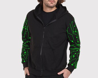 Mens hoodie jacket  with DIGITAL print-neon print-psy clothing-festival- blacklight active-psychedelic clothing-Festival Wear-Burning man