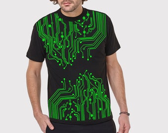 Men Tshirt  CIRCUIT BOARD uv-avtive print-psy clothing -trance-festival- blacklight active-psychedelic clothing-Festival Wear
