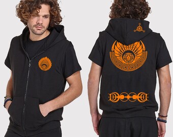 Herren ärmellose Jacke Hoodie mit Samt Druck Kornkreis ANDROMEDA-Festival Wear-psychedelische Kleidung-Festival-Psy Kleidung-Burning Man