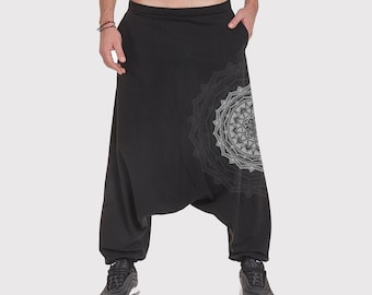 Men's Mandala Print Harem Pants: Drop Crotch Cotton Baggy Pants
