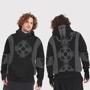 Mens hoodie with print DILEMMA and Handmade Twisted parts.-psy clothing-Festival Wear-psychedelic clothing