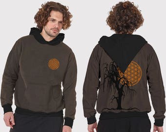 Mens Flower of Life Hoodie: Velvet Psychedelic Festival Clothing
