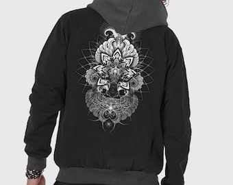 Transcendence Print Hoodie: Männer Psy Trance Festival Jacke