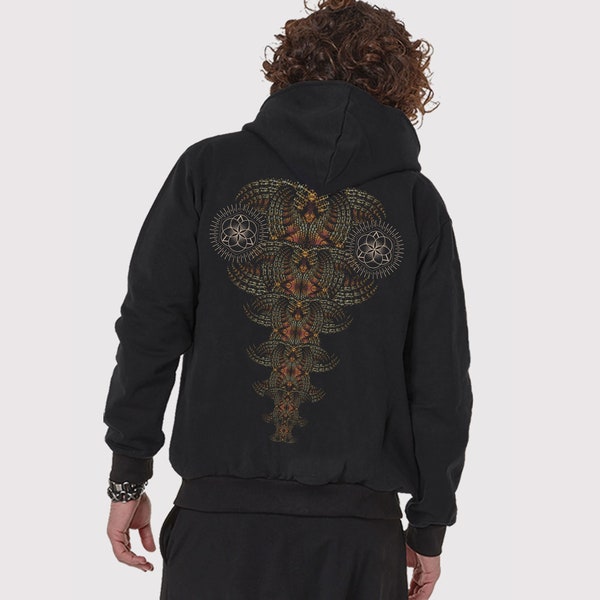 JACKE D.M.T/Hippie Hoodie/Psy Trance Kleidung/Bedruckter Hoodie/Alternative Kleidung/Brennender Mann