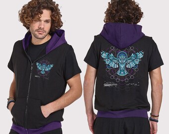 Eule der Athena Print Ärmelloser Hoodie: Psy Trance Baumwolljacke