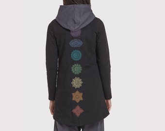 Chakras Print Baumwoll Jacke, Psy Trance Festival Kleidung