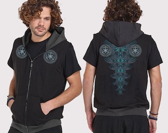 Men's Printed Sleeveless Hoodie - Psy Trance Festival Clothing