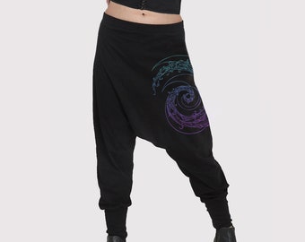 Pantalon avec entrejambe bas Spiralis/Pantalon avec entrejambe bas/Pantalon noir à fond tombé/Pantalon long ample/pantalon noir maxi/Pantalon avec entrejambe bas