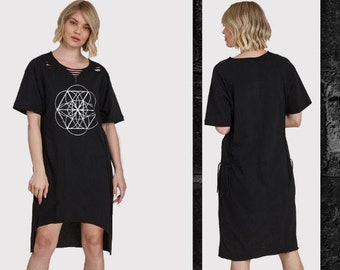 Oversized Womens Dress with Handmade cut-braided and the Flower Of Life print.
