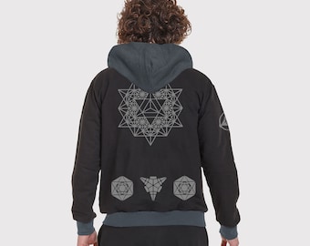 COSMOS hoodie with velvet or UVactive print 64Tetrahedron grid-Festival Wear-psychedelic clothing-Psy clothing-Burning Man