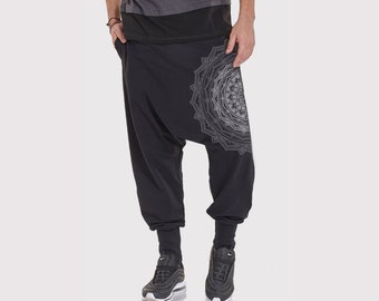 Mens Mandala Harem Pants: Cotton Festival Drop Crotch Trousers