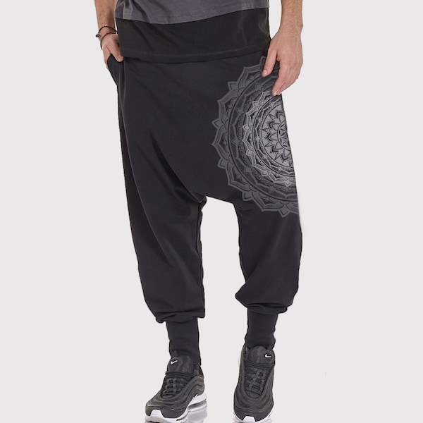 Sarouel pour homme avec deux poches intérieures sur le côté gauche et sur le côté droit Impression numérique MANDALA/Festival Wear//Drop Crotch Pants