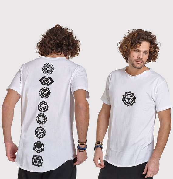 Mens long tshirt  print CHAKRAS -psy clothing- blacklight active-Festival Wear-psychedelic clothing-Burning man