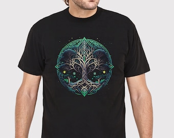 Camiseta Fantasy Tree, roupas psy-festival-blacklight active-Festival Wear-Burning man-roupas psicodélicas