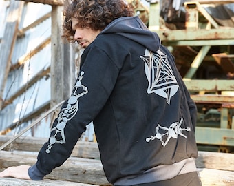 SIRIUS Mens UV-Active Crop Circle Hoodie: Psychedelic Festival Wear