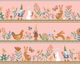 Poppie Cotton ~ Honey I'm Gnome in Pink ~ from the Hide & Seek collection by McKenzie Elston ~ 100% Cotton Fabric (HS23406)