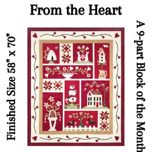 From the Heart Quilt Pattern Set by The Quilt Company ~ 6 Block of the Month Valentine&#39;s Day Love Hearts Bunny Sheep Bird Applique Patterns