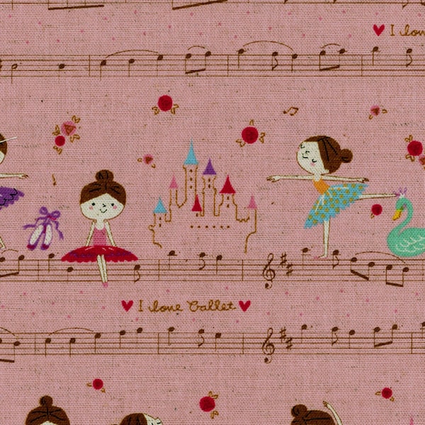 Kokka Japanese Canvas Fabric ~ Musical Ballet in Pink ~ Petit Etoile