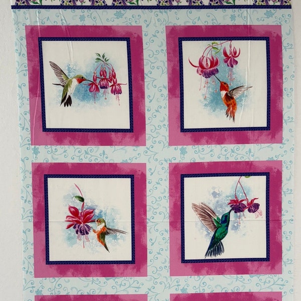 Benartex Hummingbird Garden Block Panel ~ 100% Cotton Fabric by Lorraine Turner (13396-90)