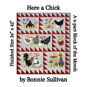 Here a Chick Quilt Pattern Set by Bonnie Sullivan / All Through the Night ~ 6 Block of the Month Chicken Hen Rooster Applique Patterns