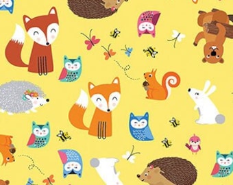 Benartex Happy Camper ~ Forest Friends in Yellow ~ 100% Cotton Fabric by Kanvas Studio (12846-33)