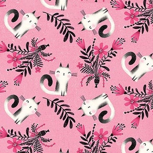 Benartex Purrfect Cats ~ Tossed Kitty in Medium Pink ~ by Terry Runyan ~ 100% Cotton Fabric (13166-27)
