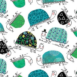 Benartex Frogtastic ~ Turtles in White / Turquoise ~ by Terry Runyan ~ 100% Cotton Fabric (13389-80)