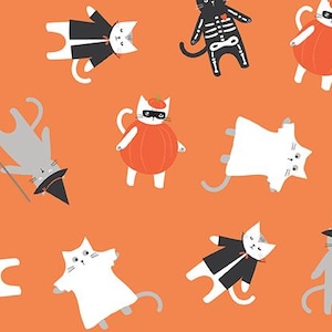 Riley Blake Hey Bootiful Main in oranje door My Mind&#39;s Eye ~ 100% katoen (C13130-ORANJE) ~ Halloween Kitty Cats in Costumes
