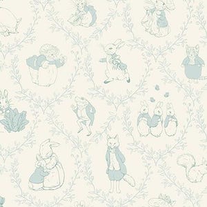 Riley Blake Peter Rabbit & Friends Toile in Cloud (C15863-CLOUD) ~ 100% Cotton Fabric ~ Beatrix Potter Storybook Animal Fabric