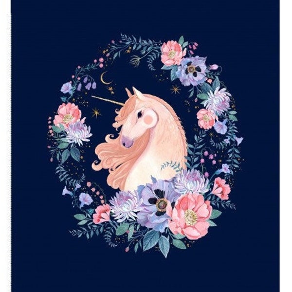 Michael Miller Mystical Meadow ~ Unicorn Dreams Panel 24" x 43" ~ 100% Cotton Fabric by Clara McAllister (DC9653-INKX)