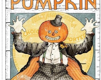 Riley Blake Pumpkin Patch ~ Pumpkin Poster Main Panel 24" x 43" ~ 100% Cotton Fabric by J. Wecker Frisch (PD14570-PANEL) ~ Halloween Fabric