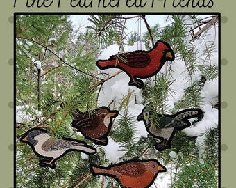 Fine Feathered Friends ~ Wool Applique Stitchery Pattern by Bonnie Sullivan of All Through the Night (ATN2501) ~ Christmas Bird Ornaments