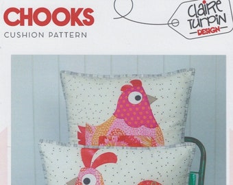 Chooks ~ An Applique Pillow Pattern by Claire Turpin Design (CT016) featuring Two Cute Chickens ~ A Handsome Rooster and His Lovely Hen